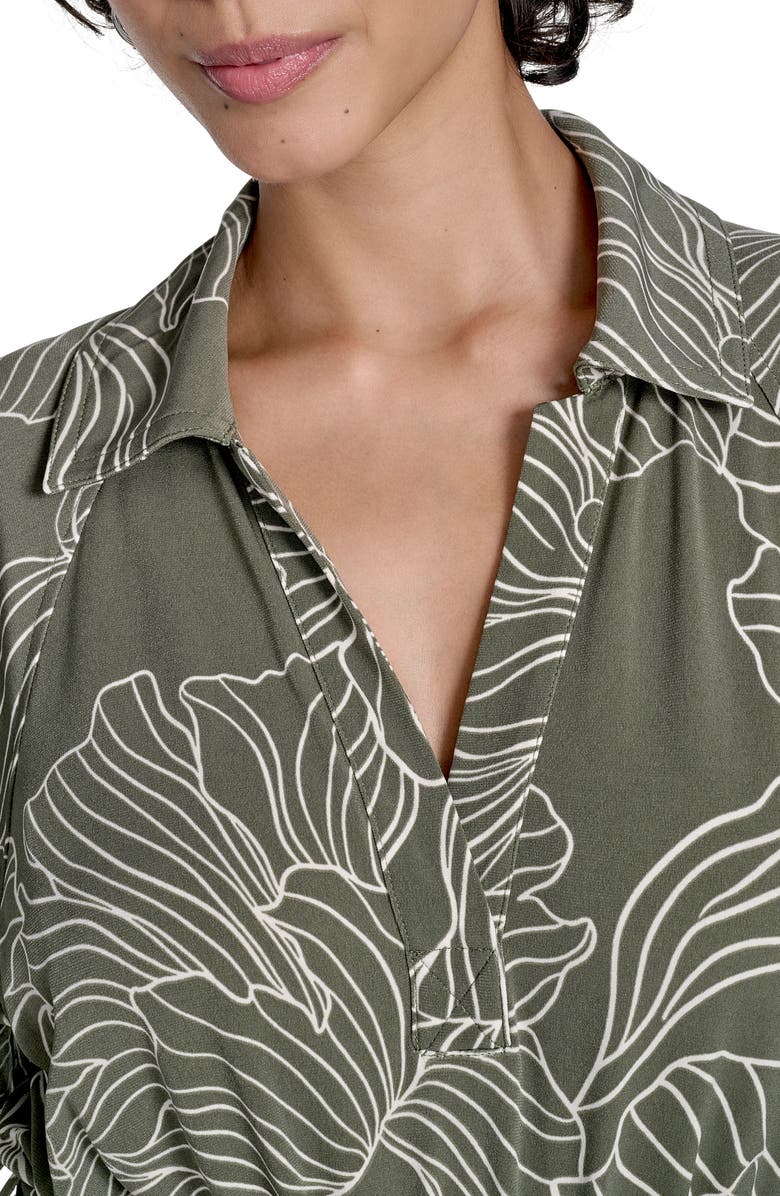 Calvin Klein Floral Balloon Sleeve Tie Waist Dress, Alternate, color, Caper/ Anitque White