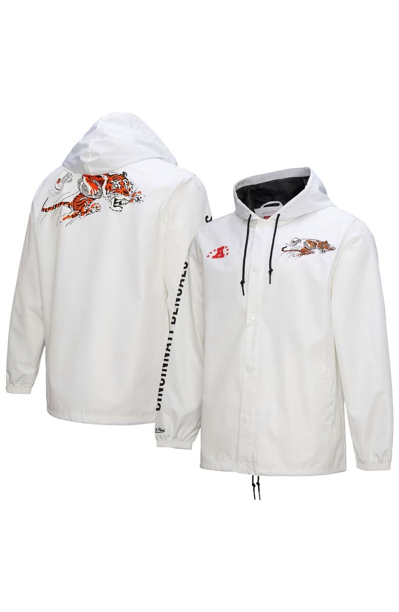 Mitchell & Ness Men's Mitchell & Ness  White Cincinnati Bengals Vintage Logo Coaches Full-Snap Hoodie Jacket, Alternate, color, 