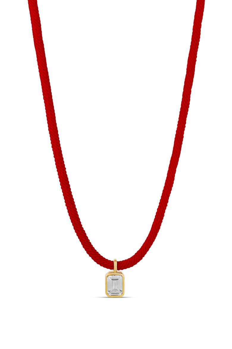 Emerald-Cut Cubic Zirconia Pendant Necklace, Main, color, GOLD/ RED