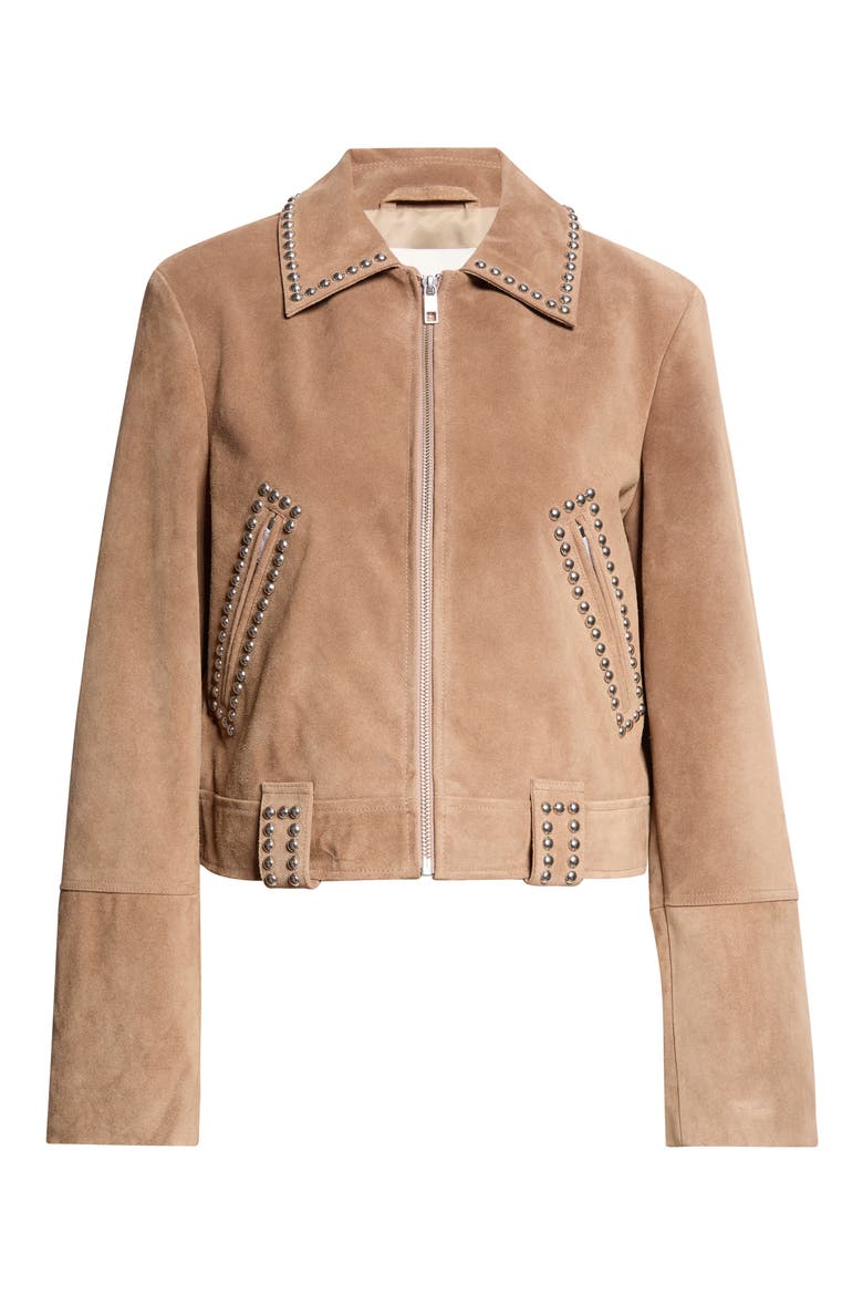 Hugo Stud Detail Faux Suede Jacket, Alternate, color, DUNE