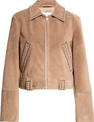 STAUD Hugo Stud Detail Faux Suede Jacket