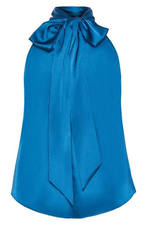 City Chic Shine Sleeveless Satin Top In Blue