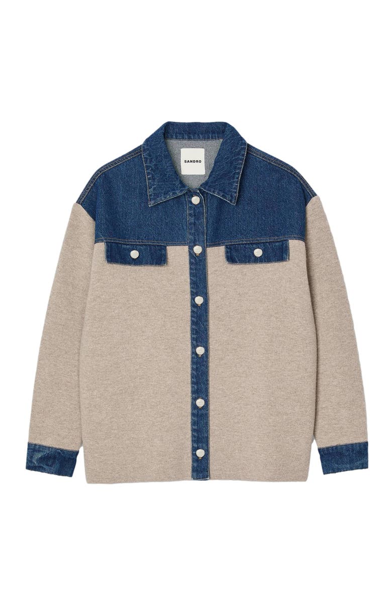 SANDRO Denim and knitwear coatigan, Alternate, color,