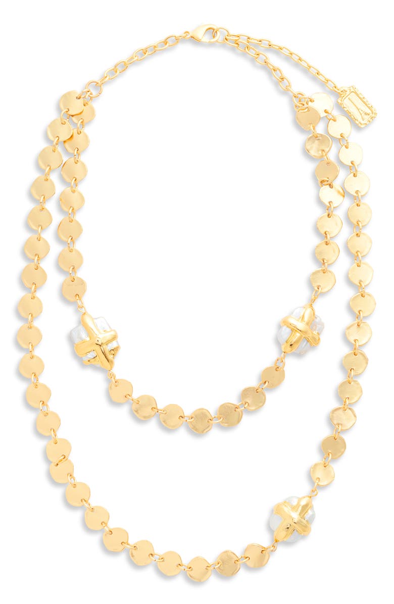Karine Sultan Mini Coin & Pearl Layered Necklace, Main, color, Gold