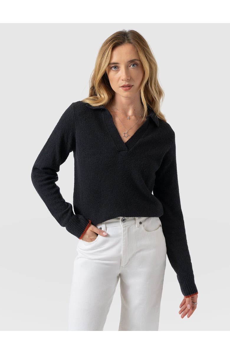 Saint + Sofia Delphi Polo Knit, Main, color, Black