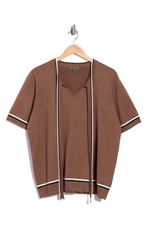 Double Tip Tie Neck Sweater