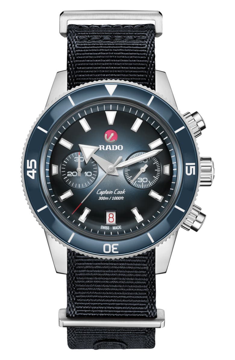 RADO Capitan Cook Automatic Chronograph Bracelet Watch, 43mm, Alternate, color, Blue
