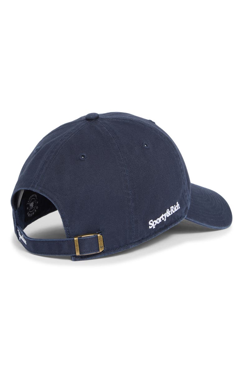 Sporty & Rich Yankees Serif Cotton Twill Baseball Cap, Alternate, color, Dark Navy