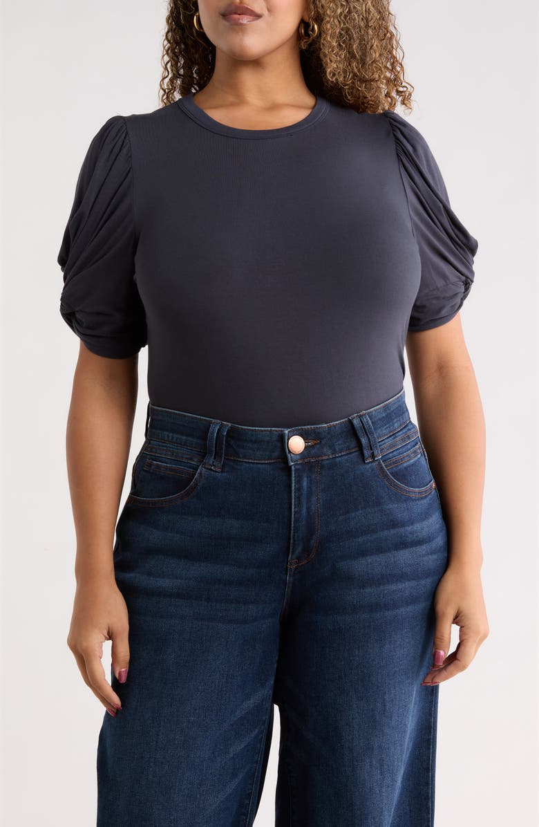Renee C Ruched Sleeve Top, Main, color, Graphite