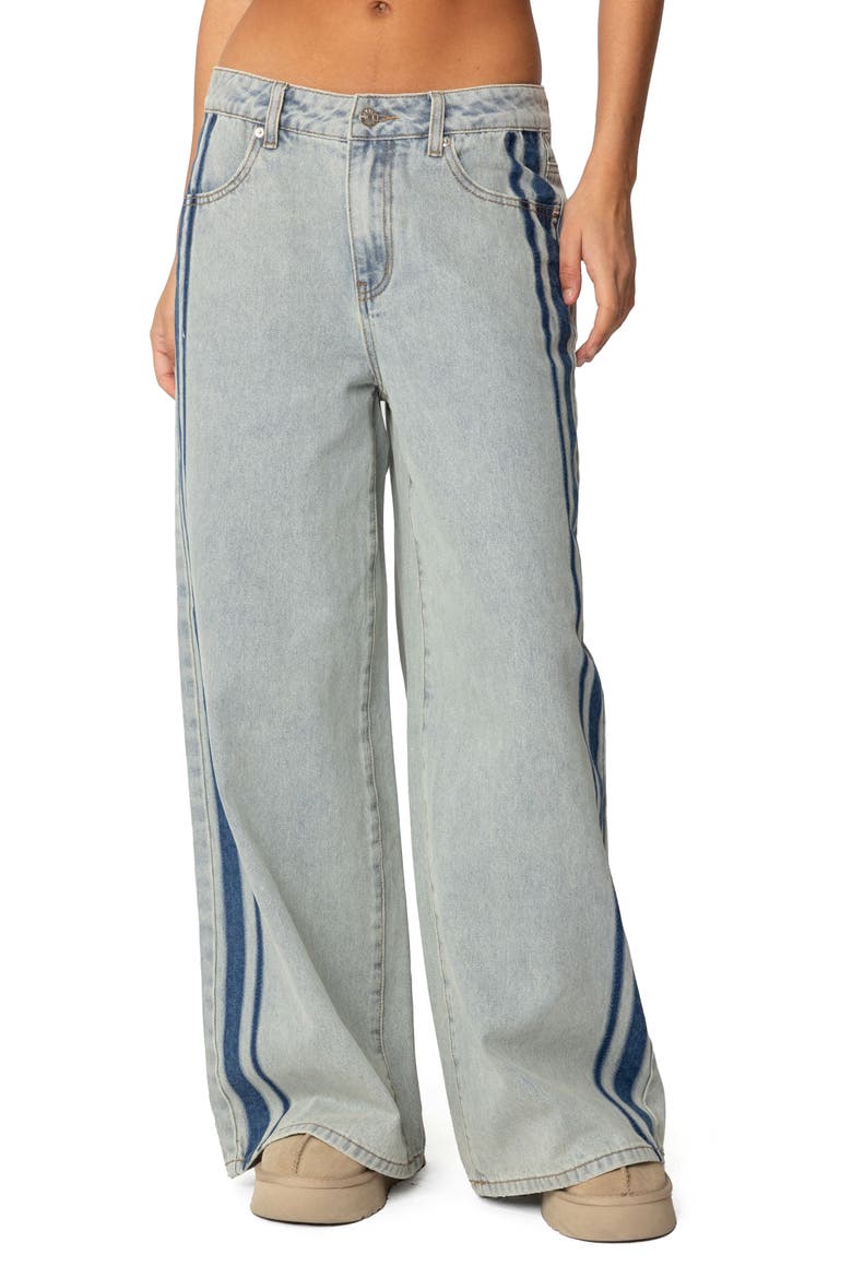 Side Stripe Wide Leg Jeans, Main, color, LIGHT-BLUE