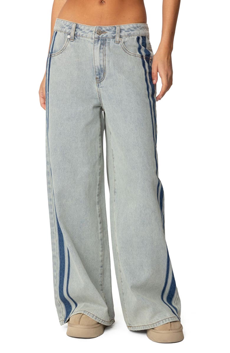 EDIKTED Side Stripe Wide Leg Jeans, Main, color, Light-Blue