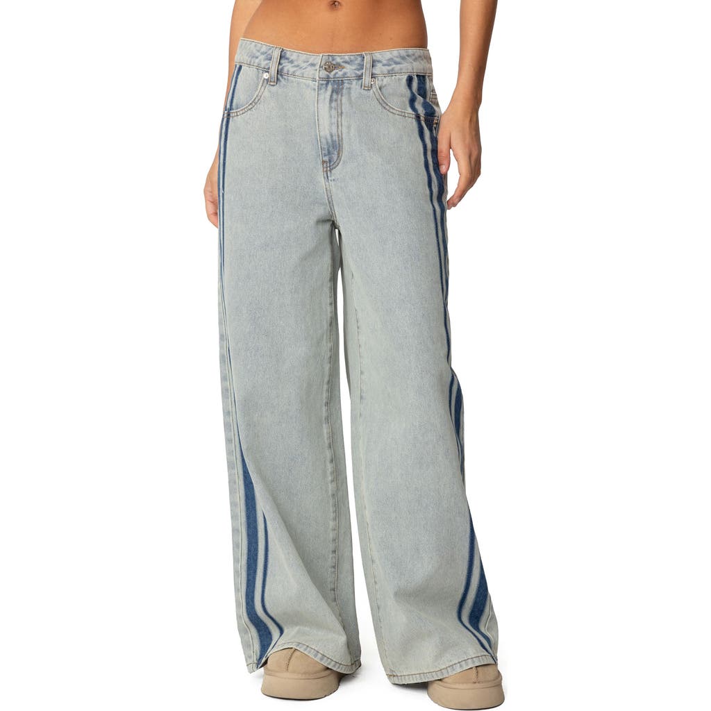 Edikted Side Stripe Wide Leg Jeans In Light-blue