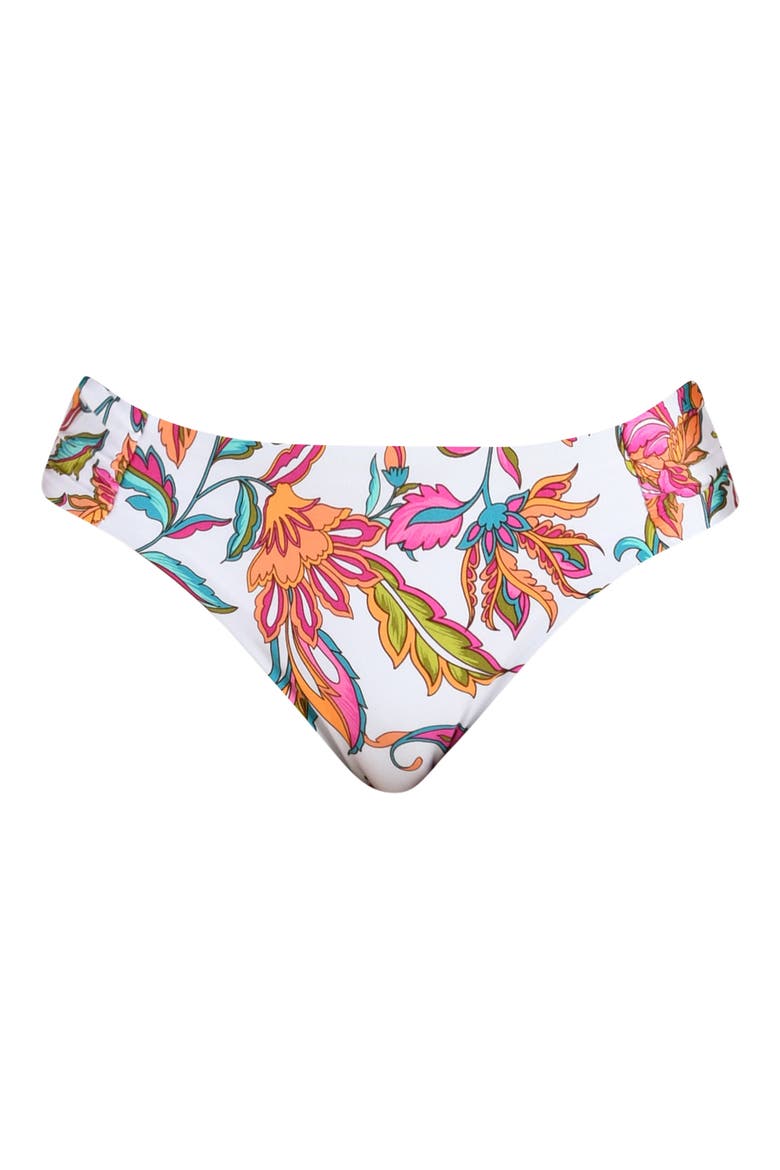 Wild Vines Shirred Side Bikini Bottoms, Alternate, color, WHITE MULTI
