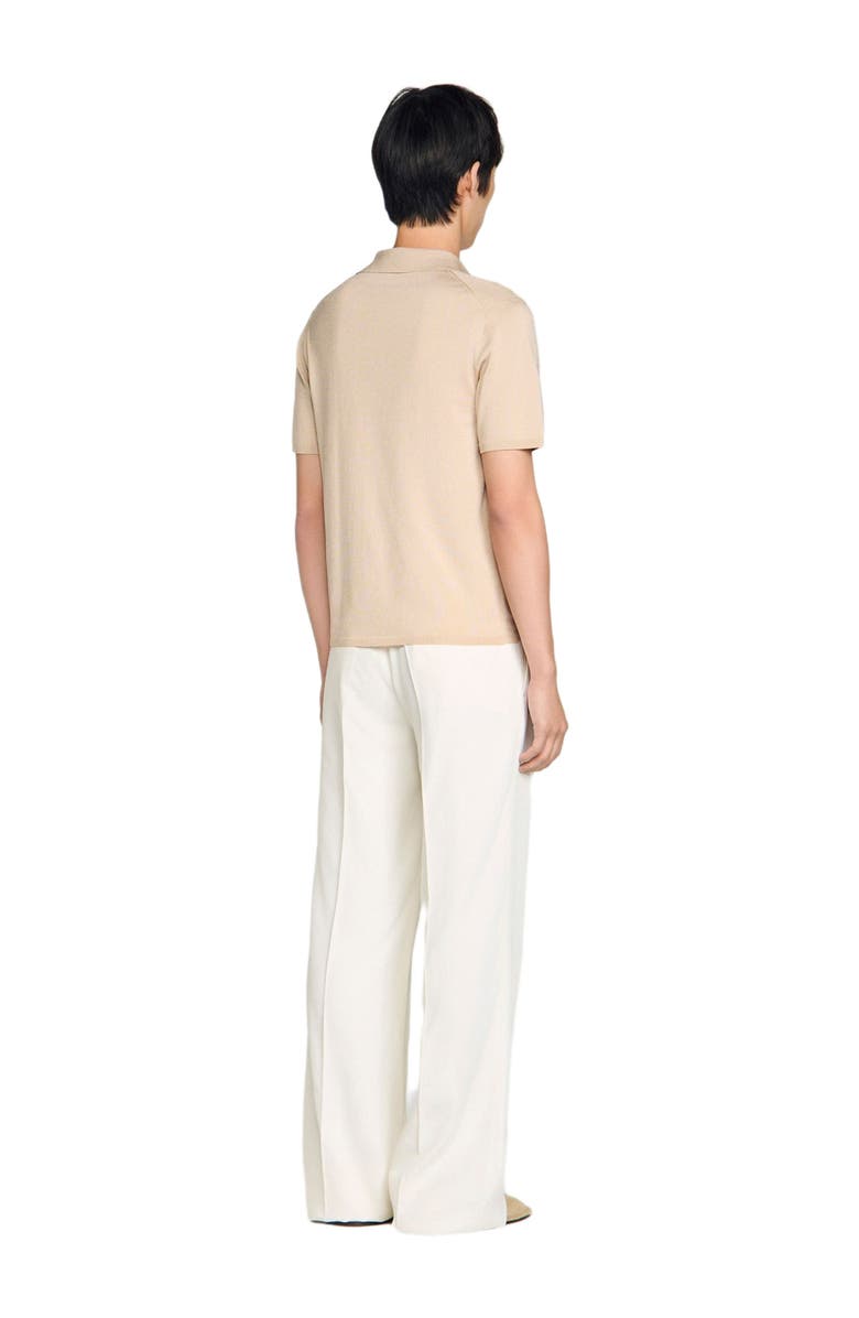 SANDRO Short-sleeved V-neck polo shirt, Alternate, color, Beige