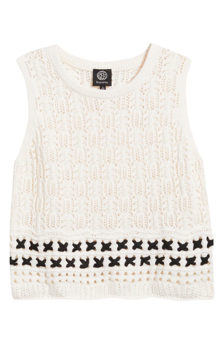 Bobeau Sleeveless Open Stitch Sweater Tank, Alternate, color, Ivory/ Black