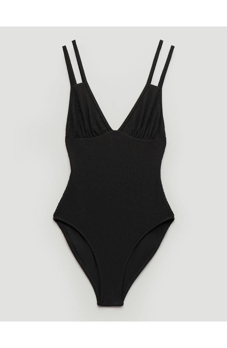 Hush Dina Crinkle Double Strap Swimsuit, Alternate, color, Black