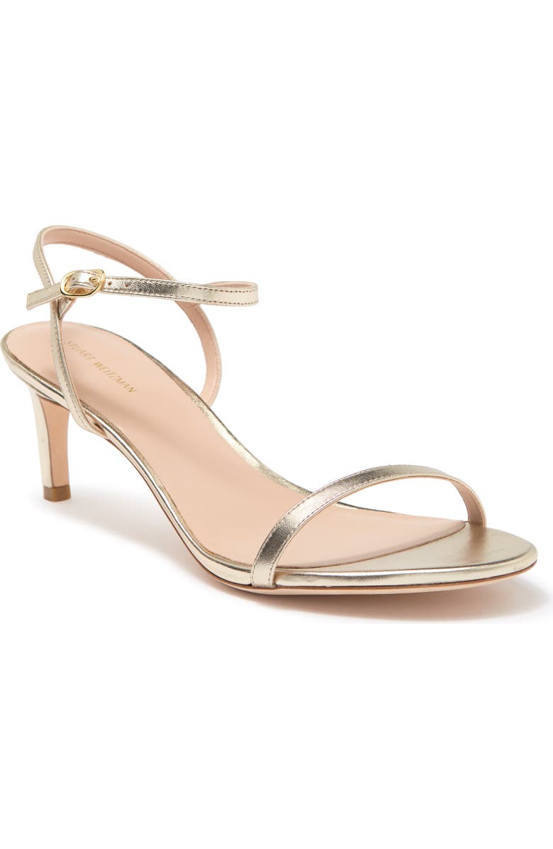 Stuart Weitzman Dancer Metallic Leather Stiletto Sandal, Main, color, Platino