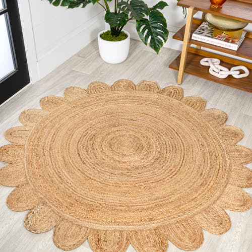 Jonathan Y Petal Boho Jute Scalloped Circle Round Area Rug In Natural
