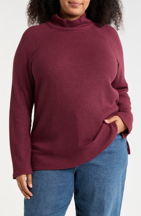 Cozy Cowl Neck Waffle Stitch Top (Plus)