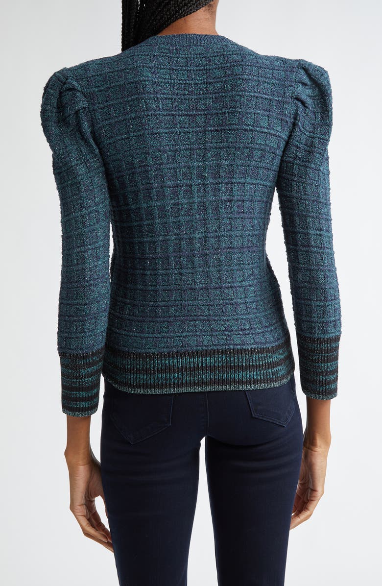 L'AGENCE Jenni Puff Shoulder Waffle Stitch Cardigan, Alternate, color, Deep Teal Multi