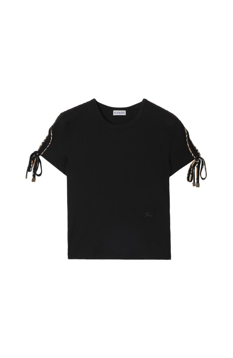 Burberry Cropped Tie-sleeve Cotton T-shirt, Alternate, color, Black