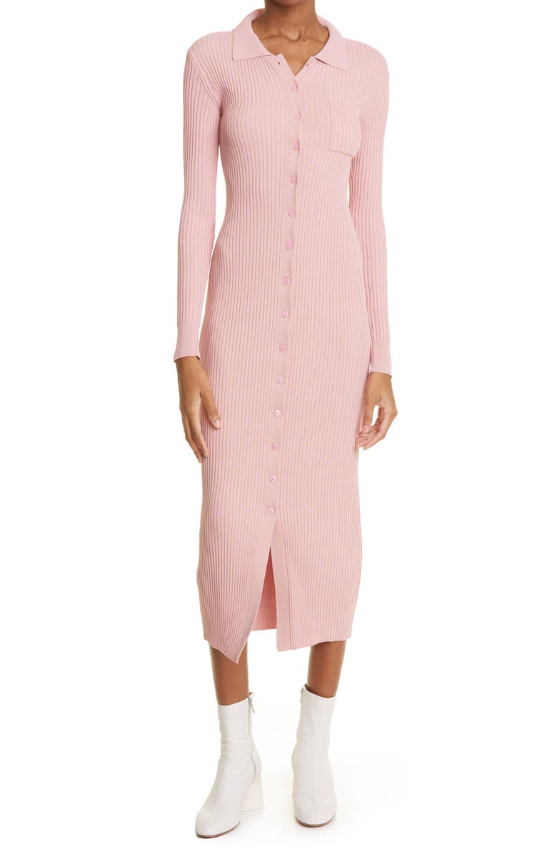 STAUD Napa Ribbed Long Sleeve Midi Dress, Main, color, 