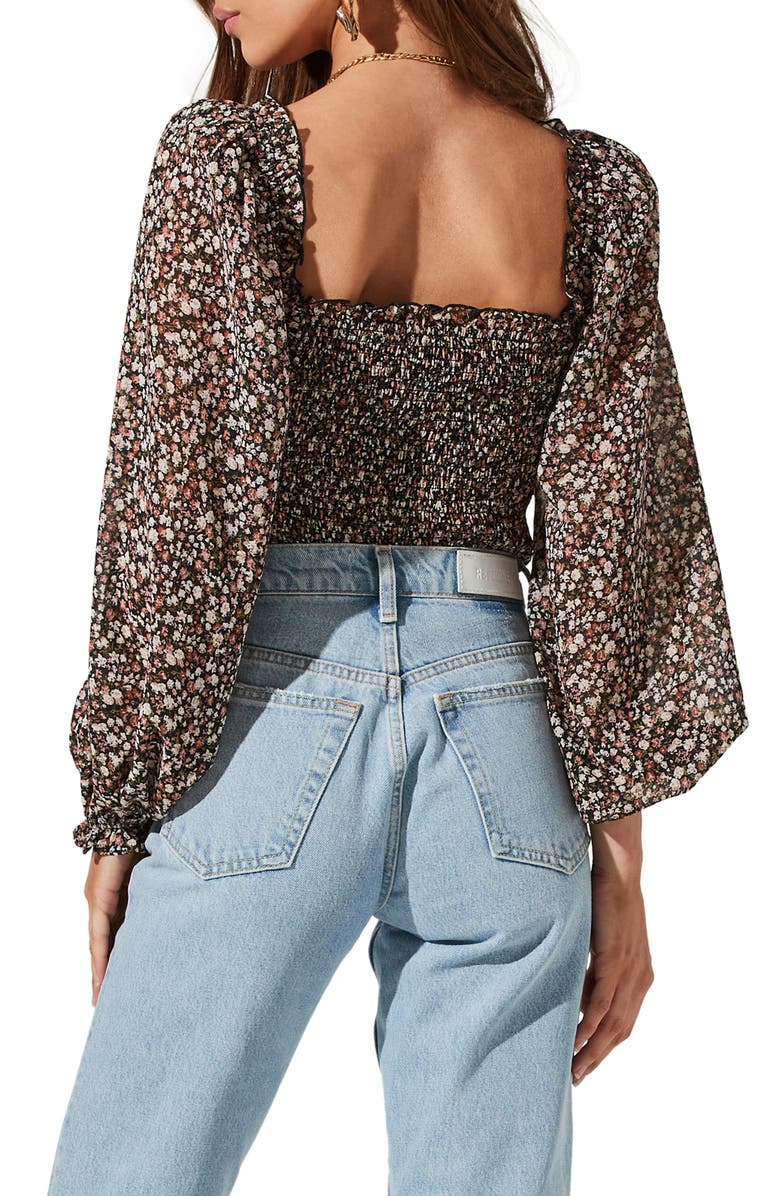 ASTR the Label Floral Ruched Sweetheart Neck Top, Alternate, color,