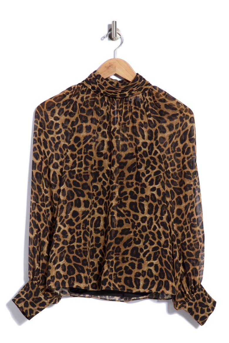 Alyssa Leopard Print Silk Blouse, Main, color, DARK ACORN MULTI