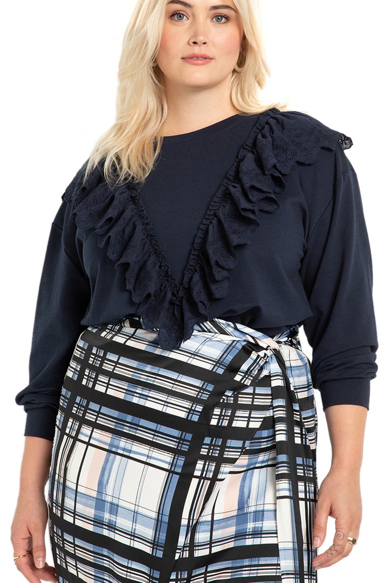 Ruffle Front Sweatshirt, Main, color, OUTER SPACE