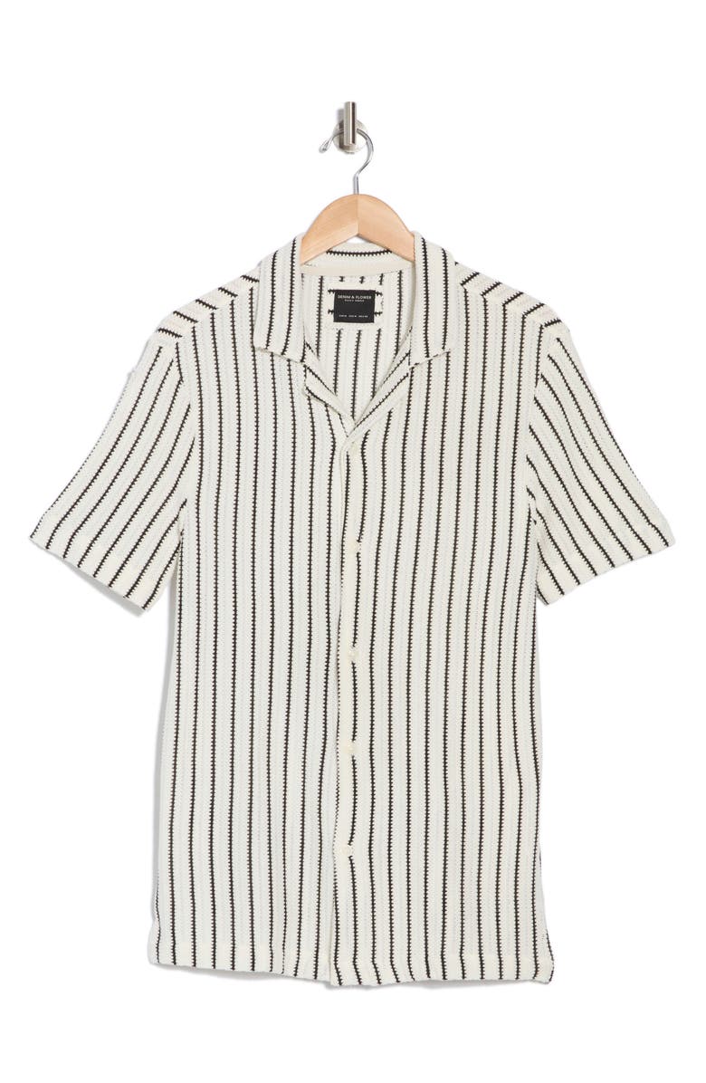 DENIM AND FLOWER Stripe Textured Short Sleeve Camp Shirt, Alternate, color, White
