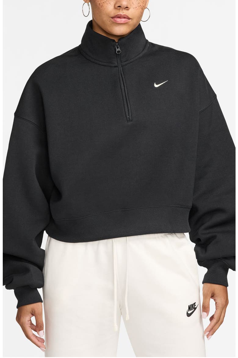Studio Fleece Oversize Crop Top, Main, color, 010 BLACK/ SAIL