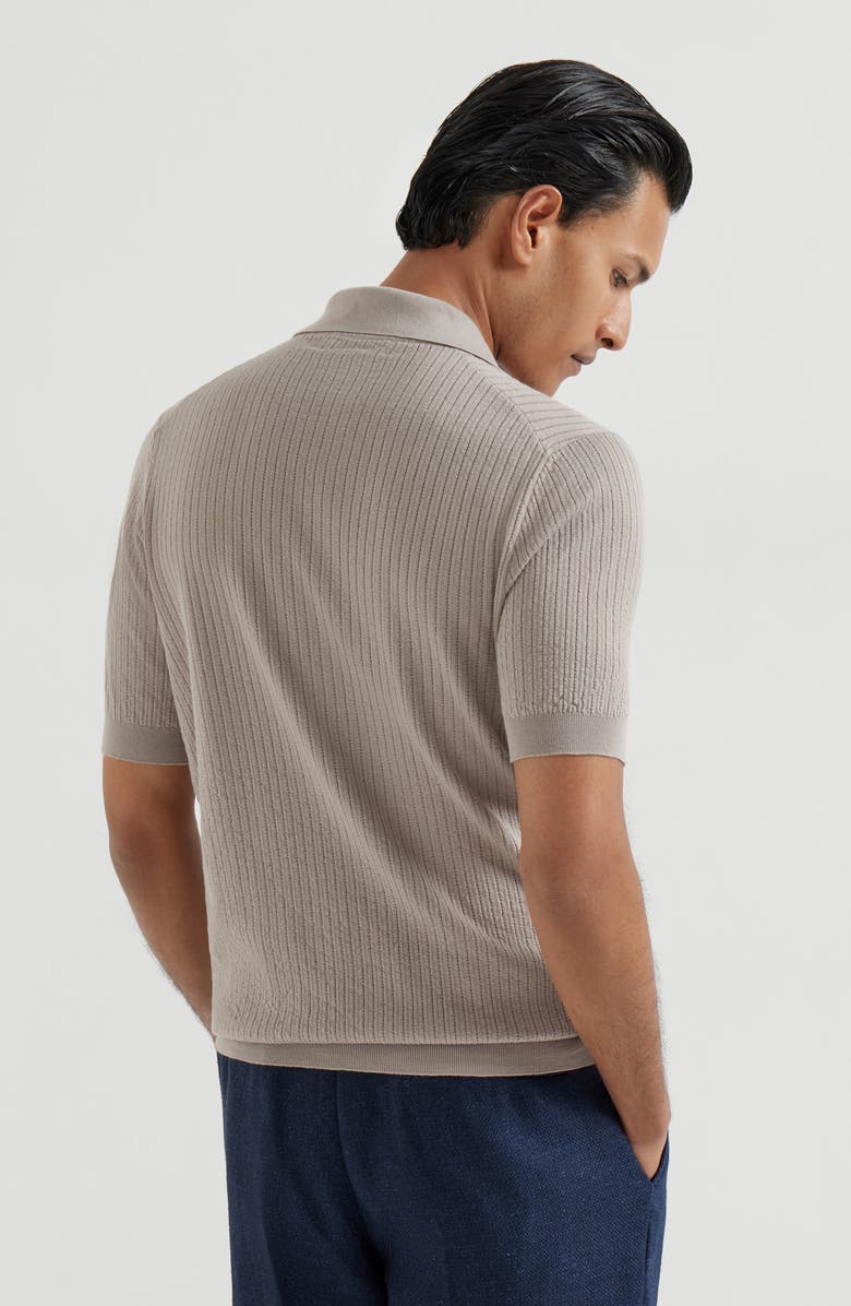 Brunello Cucinelli Rib knit polo, Alternate, color, Dove Grey