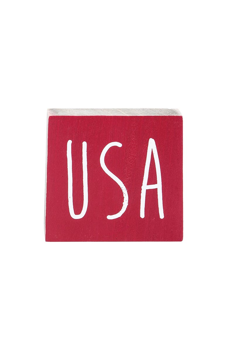USA Stars Set of 3 Decorative Block Figurines 4.75", Alternate, color, Red