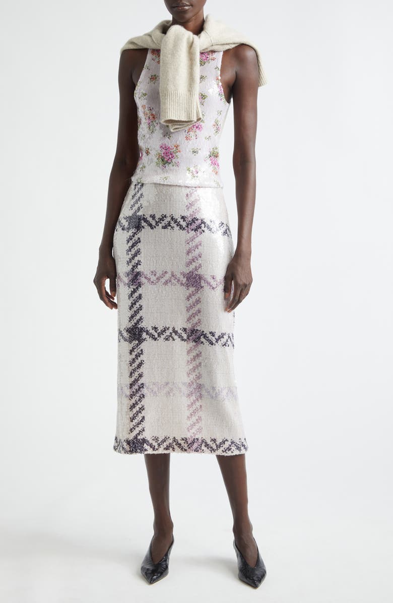 Brandon Maxwell The Mercer Paillette Plaid Pencil Skirt, Alternate, color, Windowpane Plaid