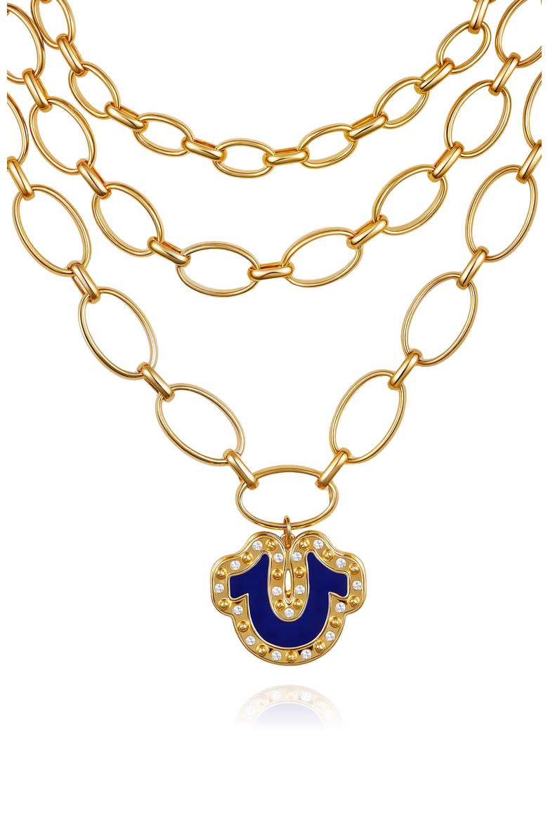 Layered chain necklace with horsehoe pendant, Alternate, color, goldtone