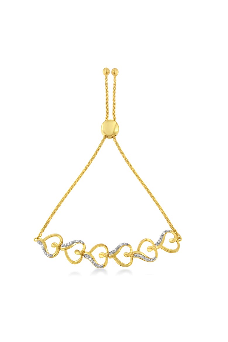 10K Yellow Gold over Silver Diamond Accented Open Hearts Chain Bolo Bracelet, Alternate, color, Yellow