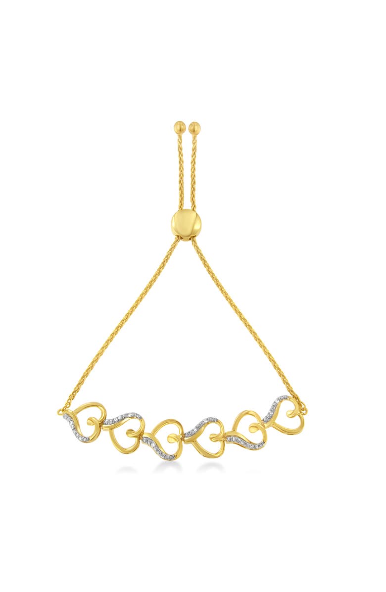 Haus of Brilliance 14K Yellow Gold Plated Silver Diamond Accent Heart Link Bolo Bracelet, Alternate, color, Yellow