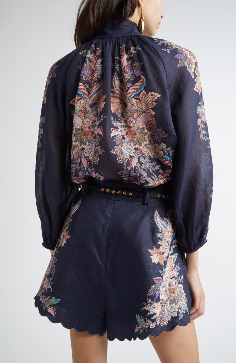 Zimmermann Rhiannon Embroidered Floral Billow Top, Alternate, color, Navy Multi Paisley