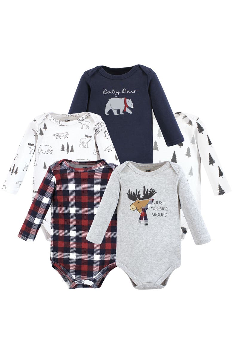 Hudson Baby Cotton Long-Sleeve Bodysuits 5-Pack, Main, color, Moosing Around