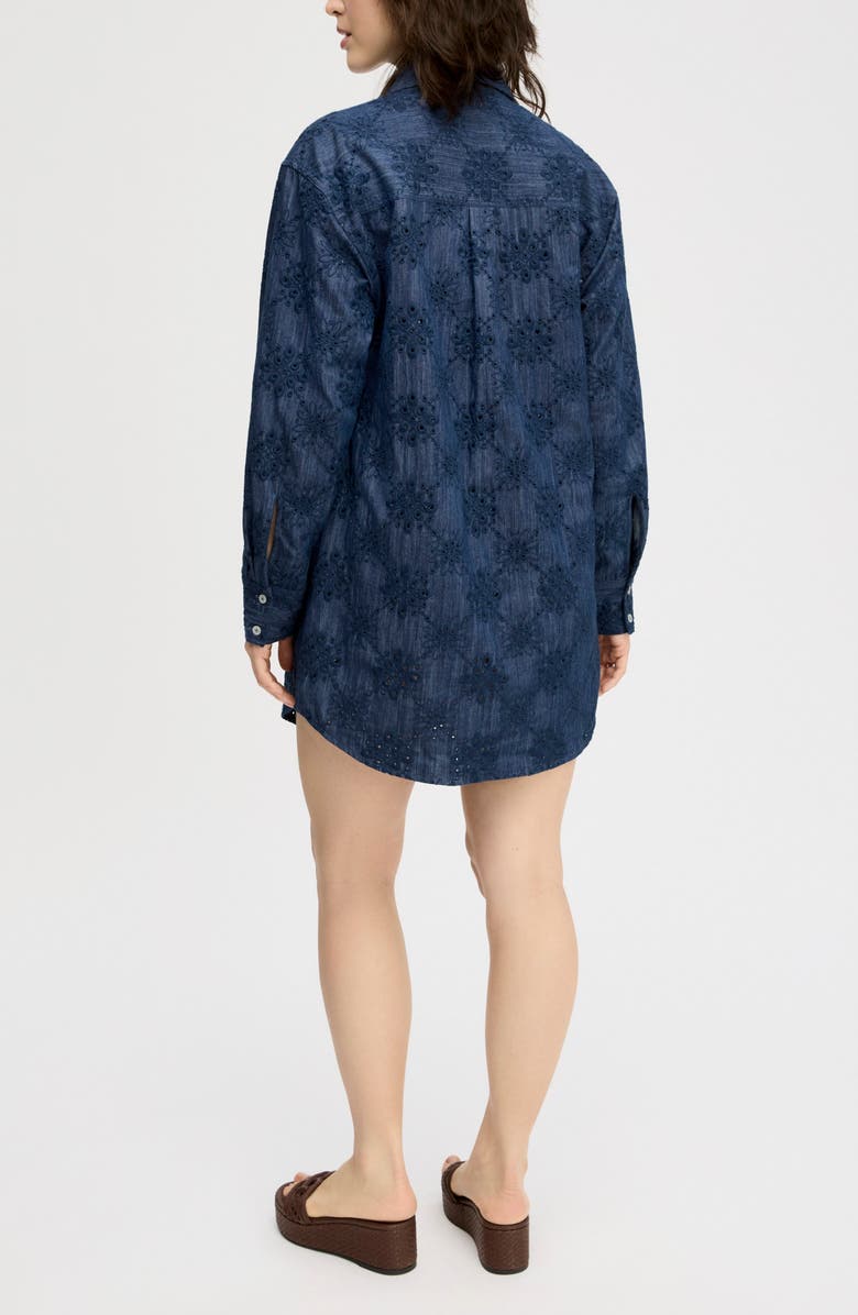 Sam Edelman Eyelet Embroidery Long Sleeve Shirtdress, Alternate, color, Medium Wash
