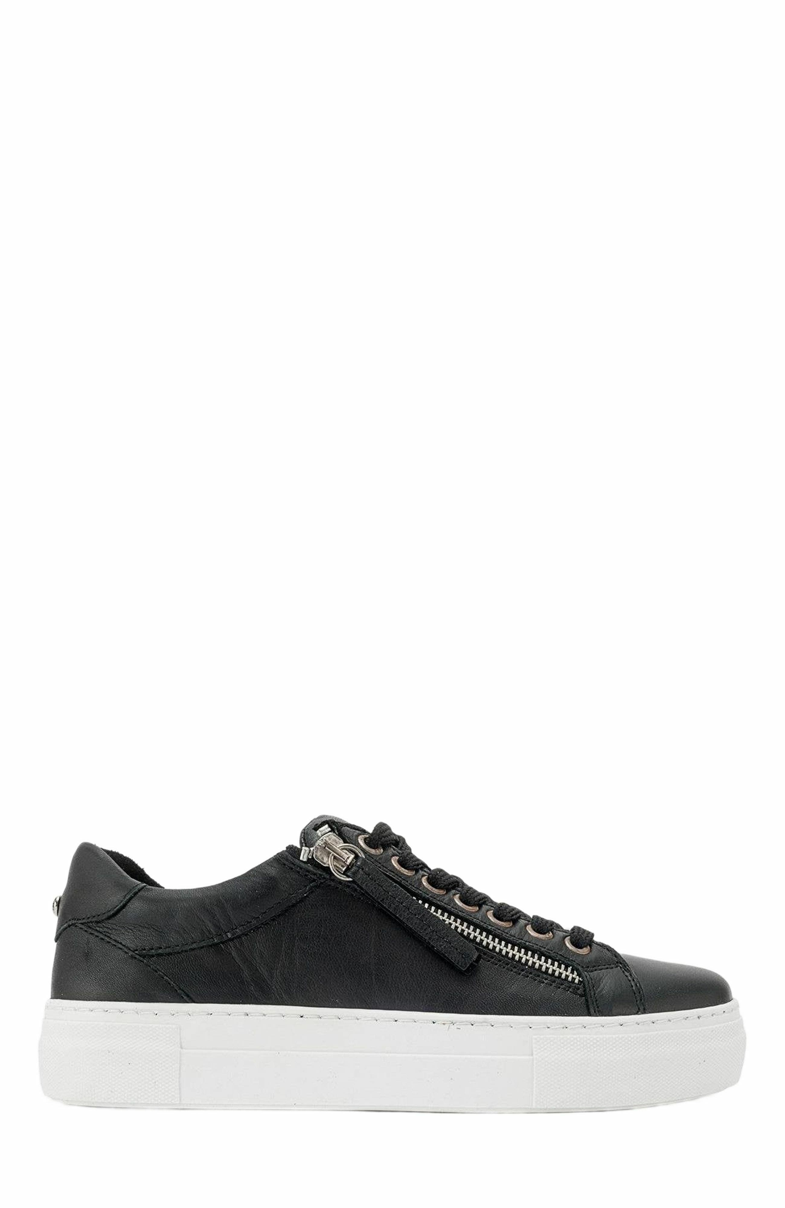 Forever & Always Shoes Beryl Leather Zip Sneaker, Alternate, color, Black Leather