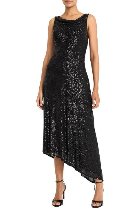Sequin Sleeveless Asymmetric Gown