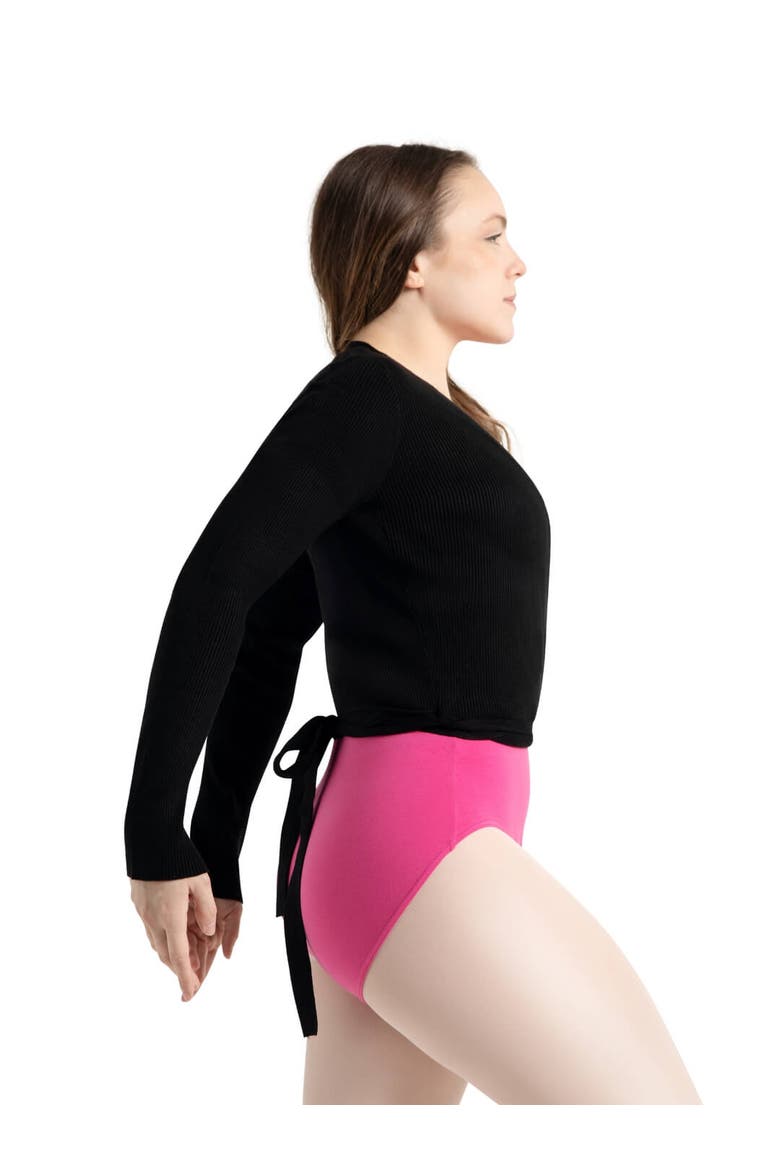 Ribbed Knit Wrap Sweater, Alternate, color, black