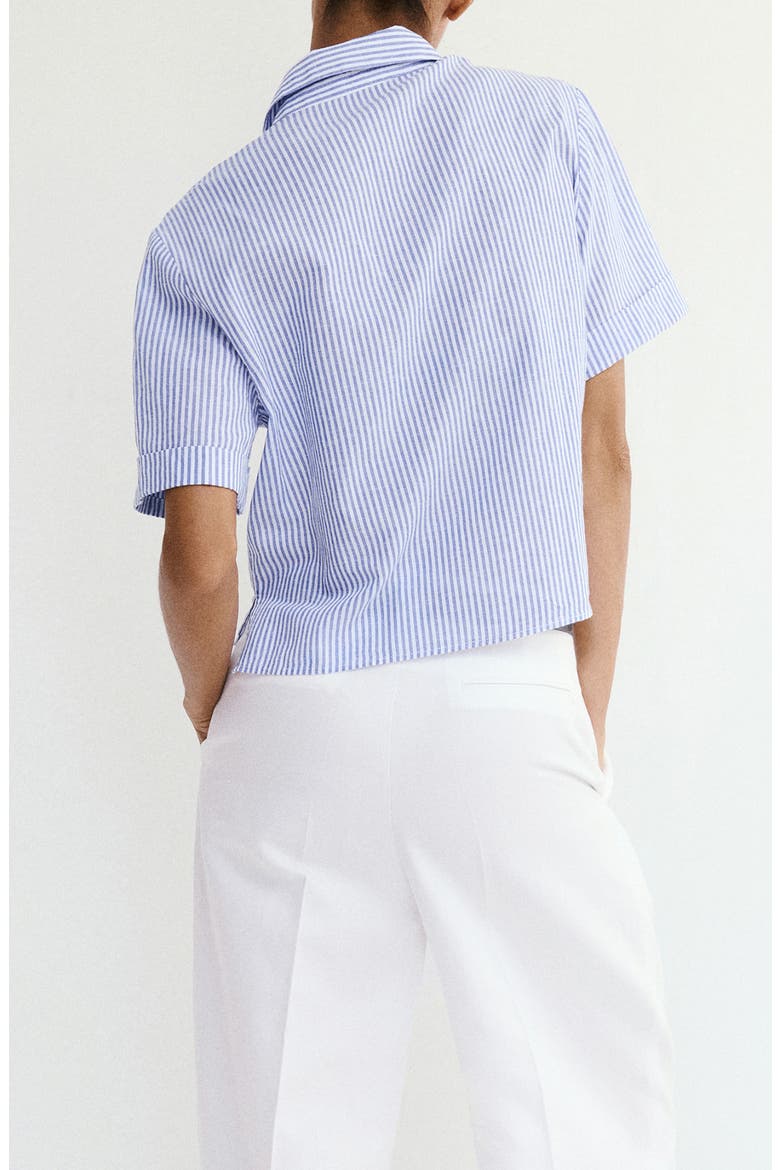 Stripe Short Sleeve Cotton & Linen Button-Up Shirt, Alternate, color, SKY BLUE
