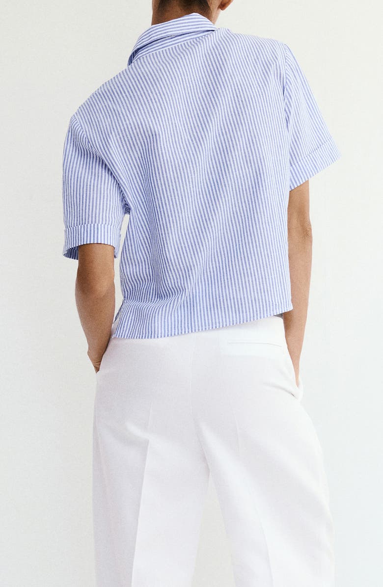 MANGO Stripe Short Sleeve Cotton & Linen Button-Up Shirt, Alternate, color,