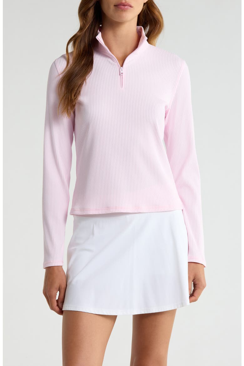 Rib Knit Quarter Zip Golf Top, Main, color, BLUSH