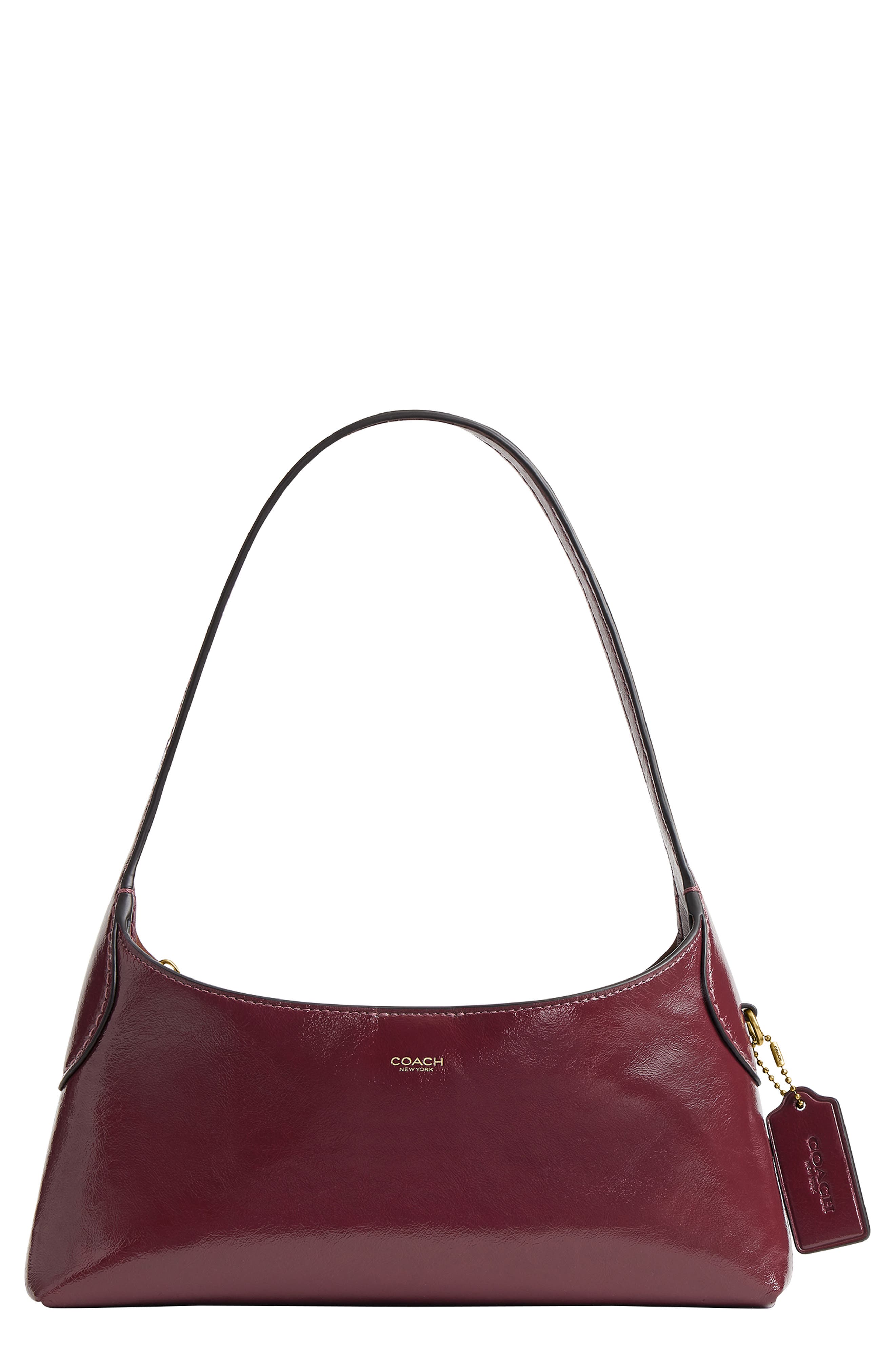 Brooklyn 26 Glazed Leather Shoulder Bag, Main, color, B4/ DARK CHERRY