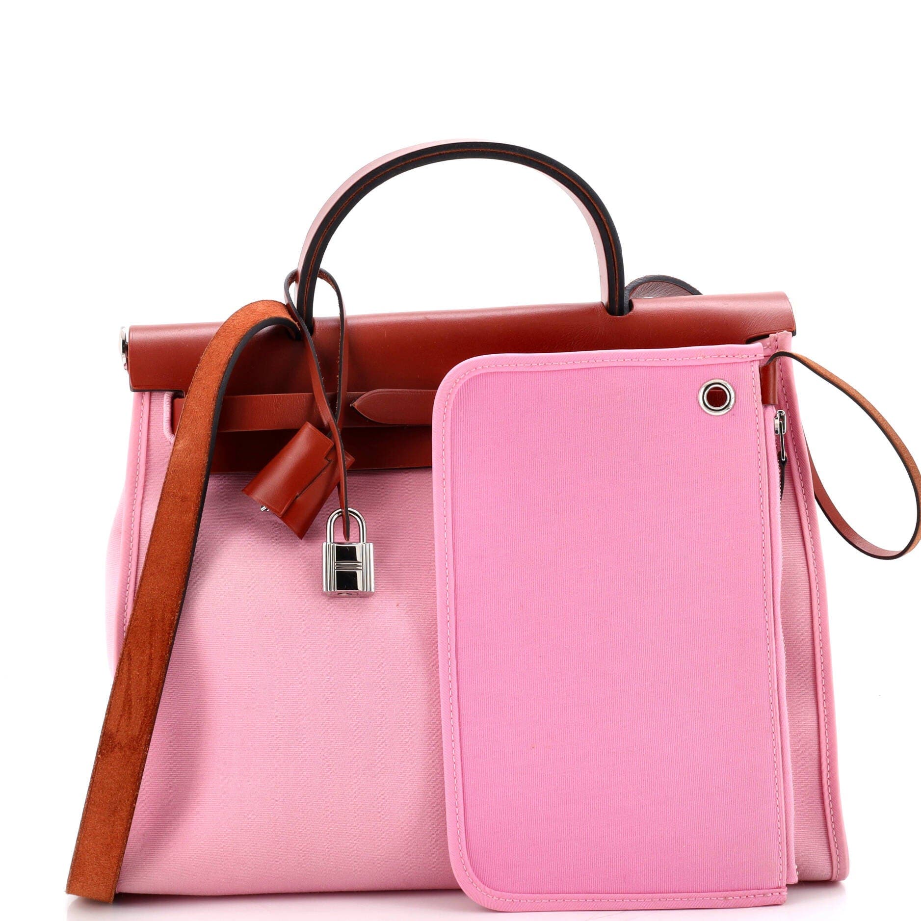 Pre-Owned Hermes Herbag Zip Leather and Toile 31, Alternate, color, Mauve Sylvestre