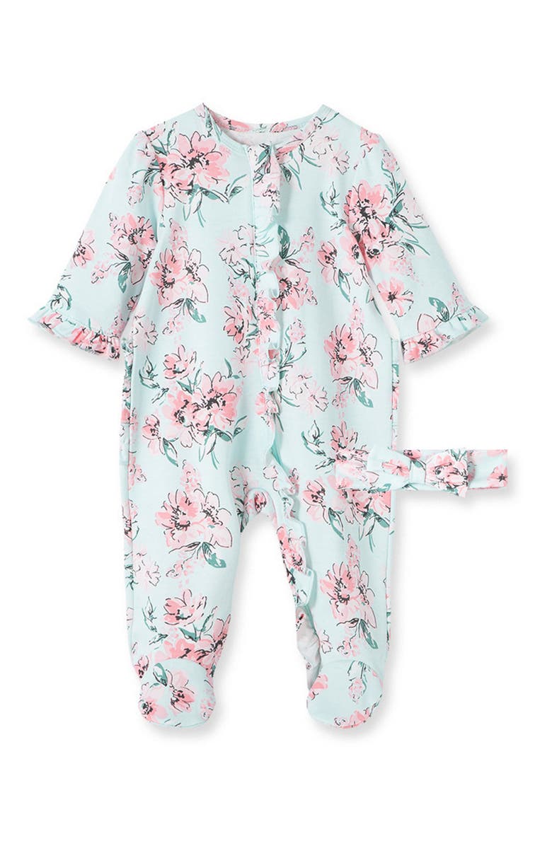 Little Me Floral Dream Cotton Footie & Headband Set, Main, color, 