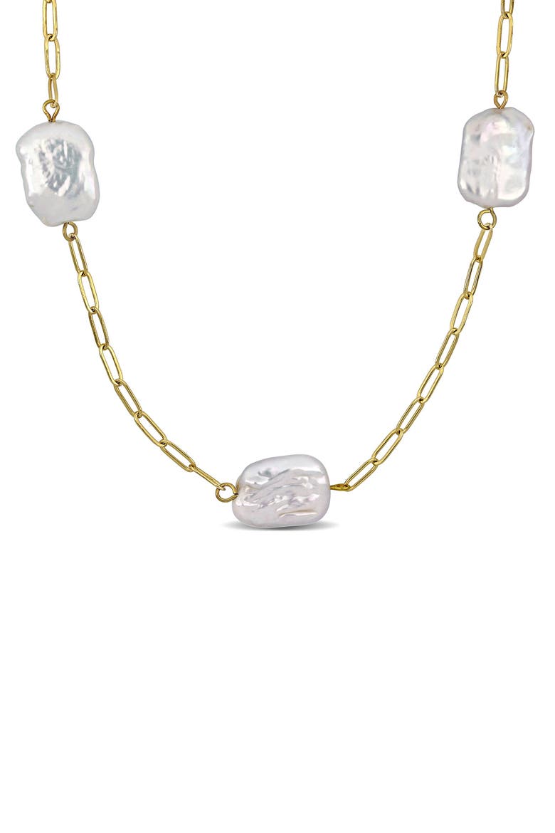 14-19mm Freshwater Cultured Pearl Paperclip Chain Necklace, Main, color, WHITE GOLD